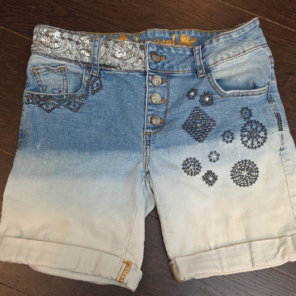 Desigual Blue Ombre Jean Shorts with Silver Accents